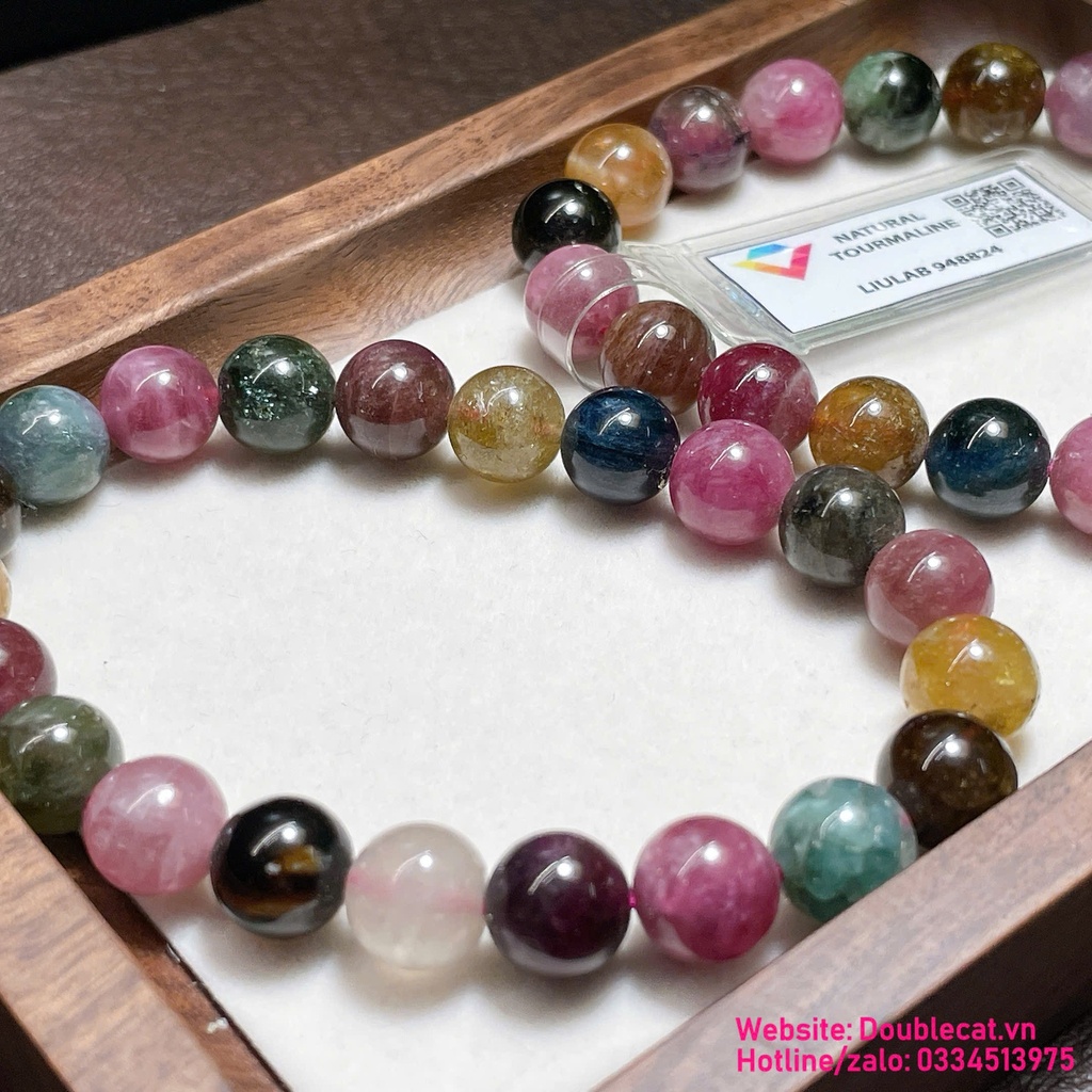 Vòng tay đá tourmaline đa sắc tự nhiên