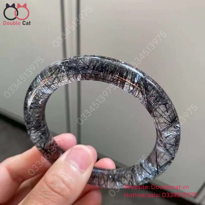 Vòng Bản Đũa Thạch Anh Tóc Đen, Ni 56,4mm, Bản 10,2mm