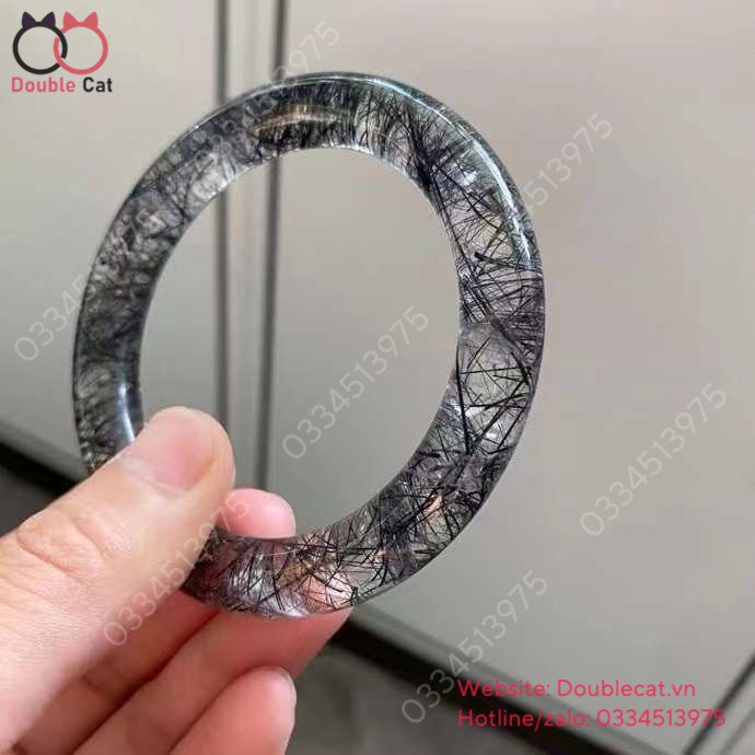 Vòng Bản Đũa Thạch Anh Tóc Đen, Ni 56,4mm, Bản 10,2mm