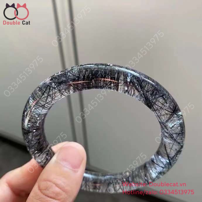 Vòng Bản Đũa Thạch Anh Tóc Đen, Ni 56,4mm, Bản 10,2mm