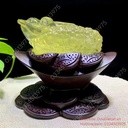 Tượng Thiềm Thừ Đá Thạch Anh (citrine) Chạm Khắc Tinh Xảo, KT 12x8cm (Cả đế gỗ 15cm)
