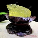 Tượng Thiềm Thừ Đá Thạch Anh (citrine) Chạm Khắc Tinh Xảo, KT 12x8cm (Cả đế gỗ 15cm)