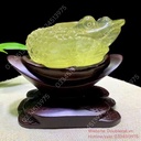 Tượng Thiềm Thừ Đá Thạch Anh (citrine) Chạm Khắc Tinh Xảo, KT 12x8cm (Cả đế gỗ 15cm)