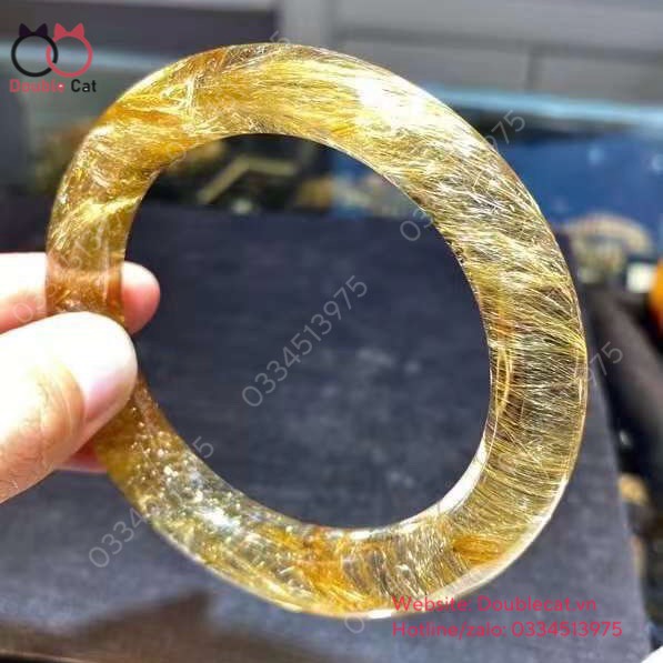 Vòng Bản Đũa Thạch Anh Tóc Vàng VIP, Ni 61mm