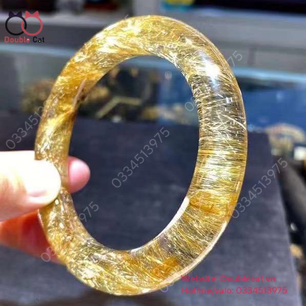 Vòng Bản Đũa Thạch Anh Tóc Vàng VIP, Ni 61mm