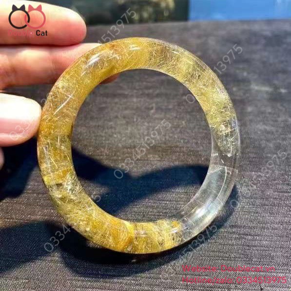 Vòng Bản Đũa Thạch Anh Tóc Vàng VIP, Ni 56mm , Bản 12mm