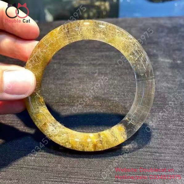 Vòng Bản Đũa Thạch Anh Tóc Vàng VIP, Ni 56mm , Bản 12mm