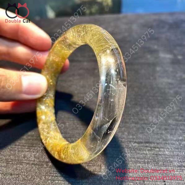 Vòng Bản Đũa Thạch Anh Tóc Vàng VIP, Ni 56mm , Bản 12mm