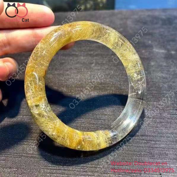 Vòng Bản Đũa Thạch Anh Tóc Vàng VIP, Ni 56mm , Bản 12mm