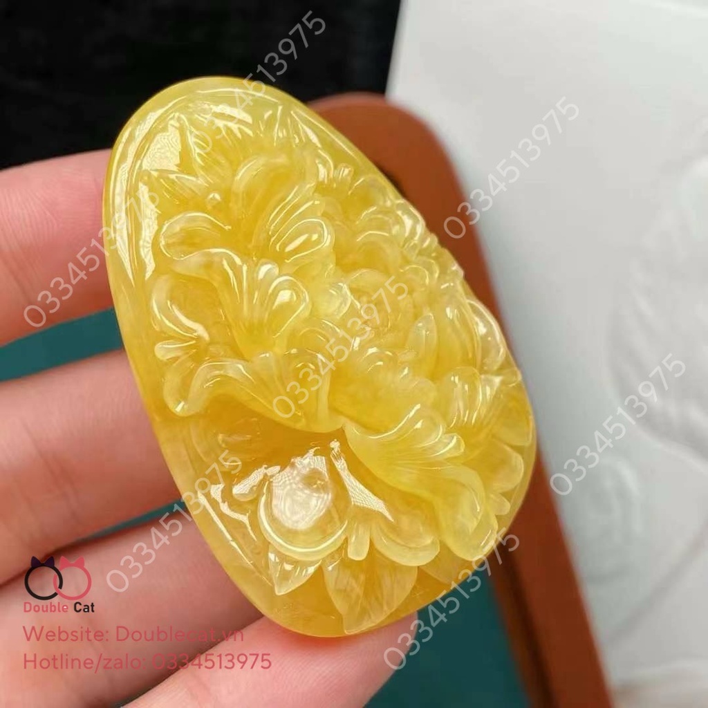 Mặt Dây Hoa Mẫu Đơn Hổ Phách, KT 51,3x35mm