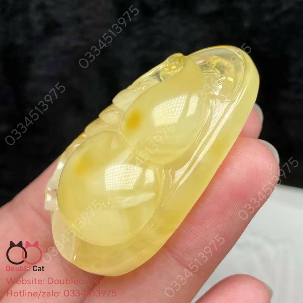 Mặt dây chạm hồ lô hổ phách, KT 50,6x31,6mm