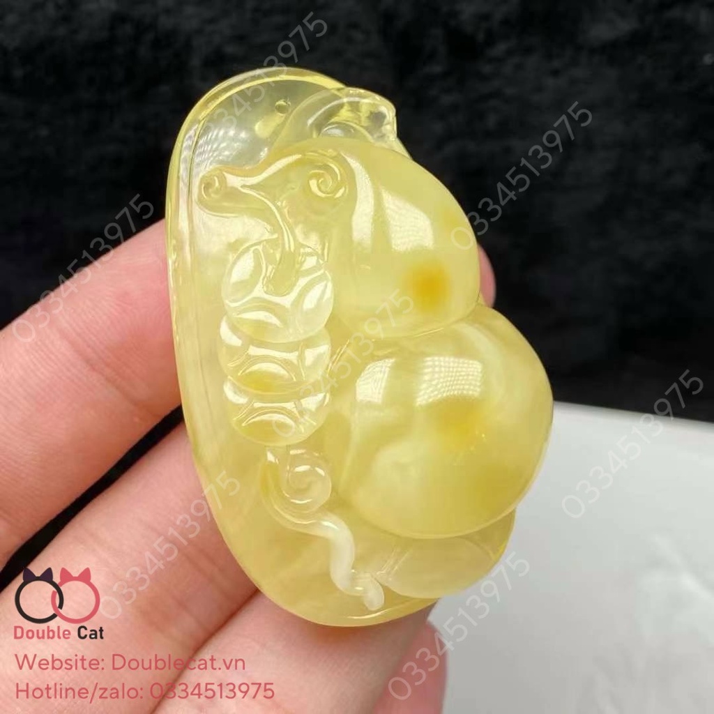 Mặt dây chạm hồ lô hổ phách, KT 50,6x31,6mm