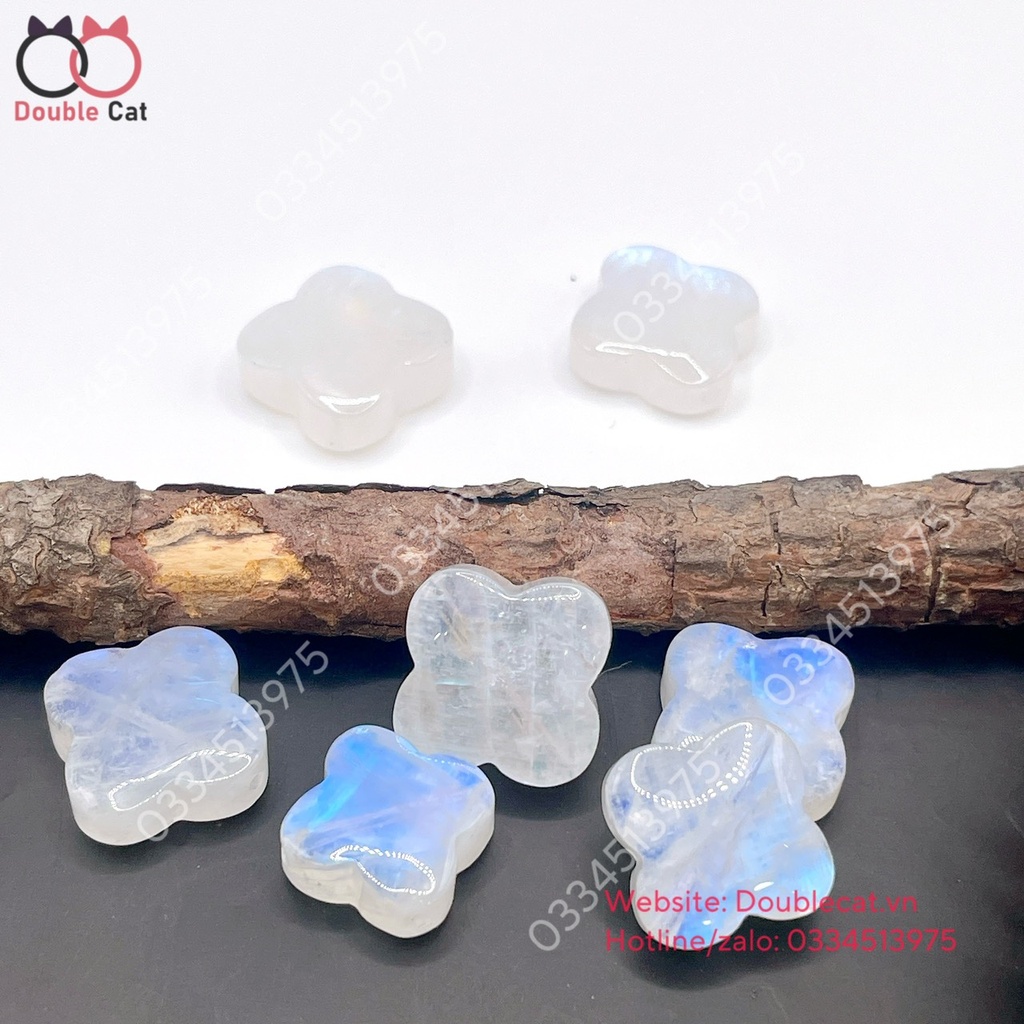 Mặt cỏ 4 lá đá mặt trăng (moonstone) ánh sáng đẹp 