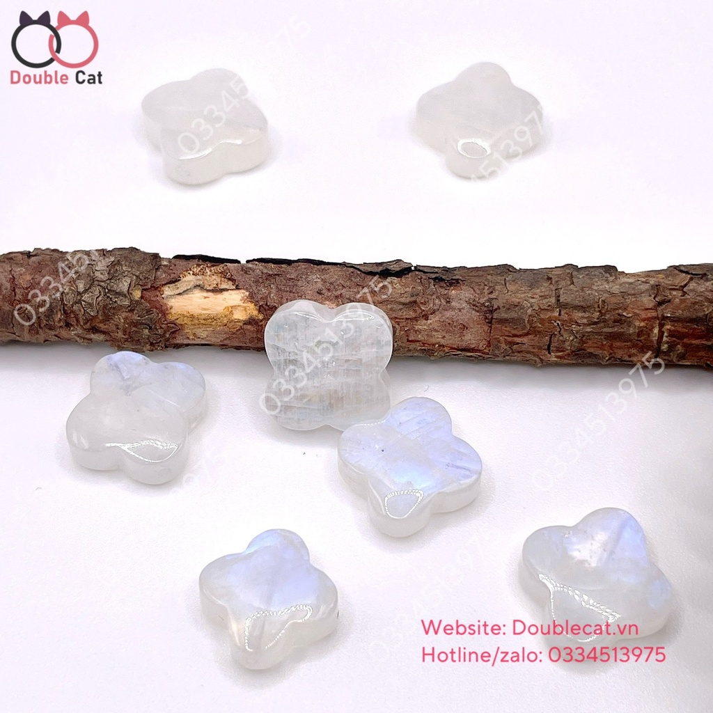 Mặt cỏ 4 lá đá mặt trăng (moonstone) ánh sáng đẹp 