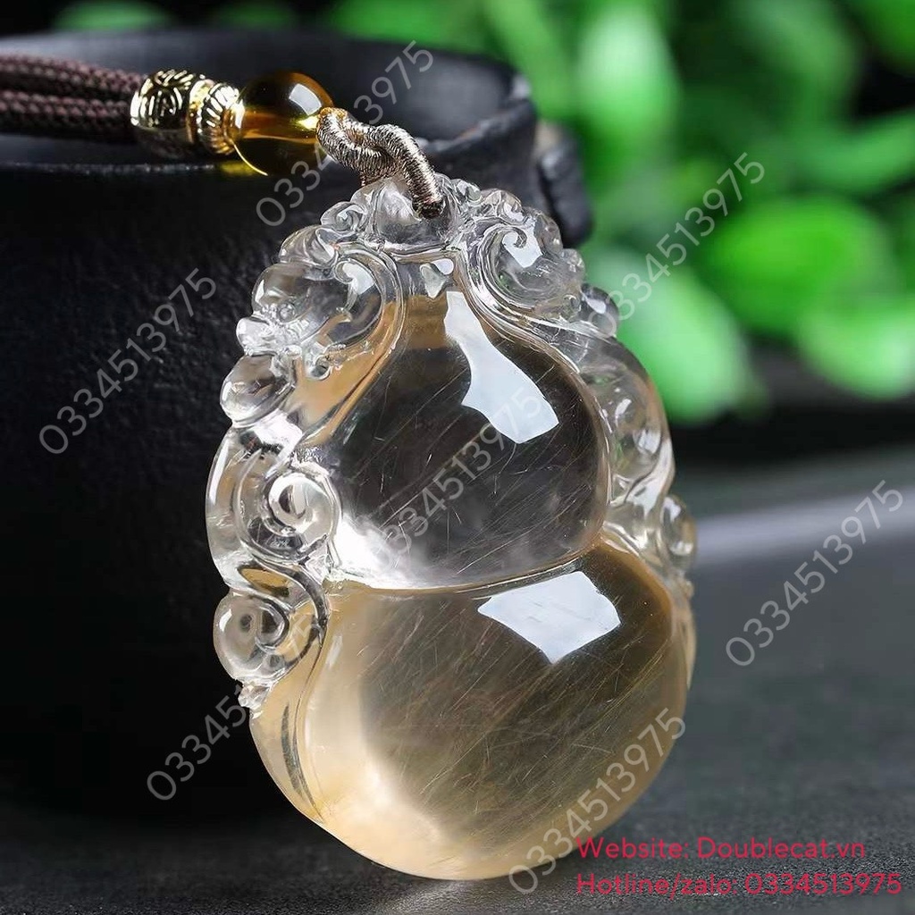 Mặt dây Hồ lô thạch anh vàng lông thỏ siêu vip, KT 48x37mm