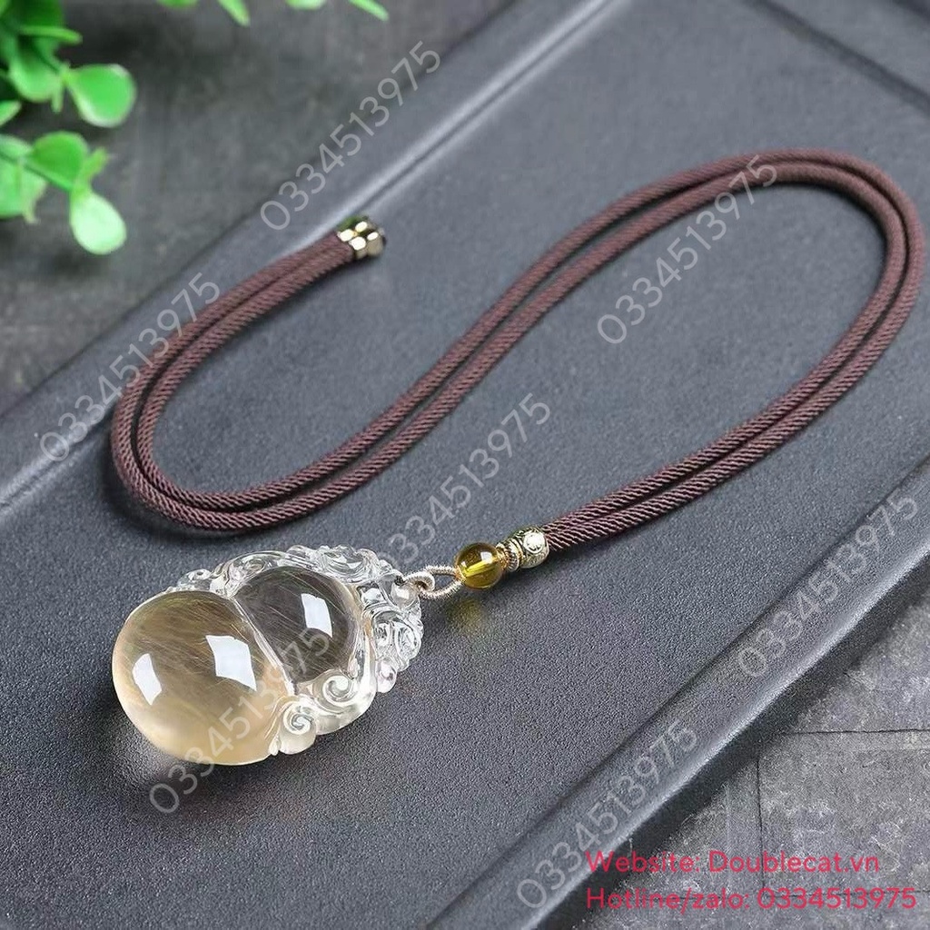 Mặt dây Hồ lô thạch anh vàng lông thỏ siêu vip, KT 48x37mm