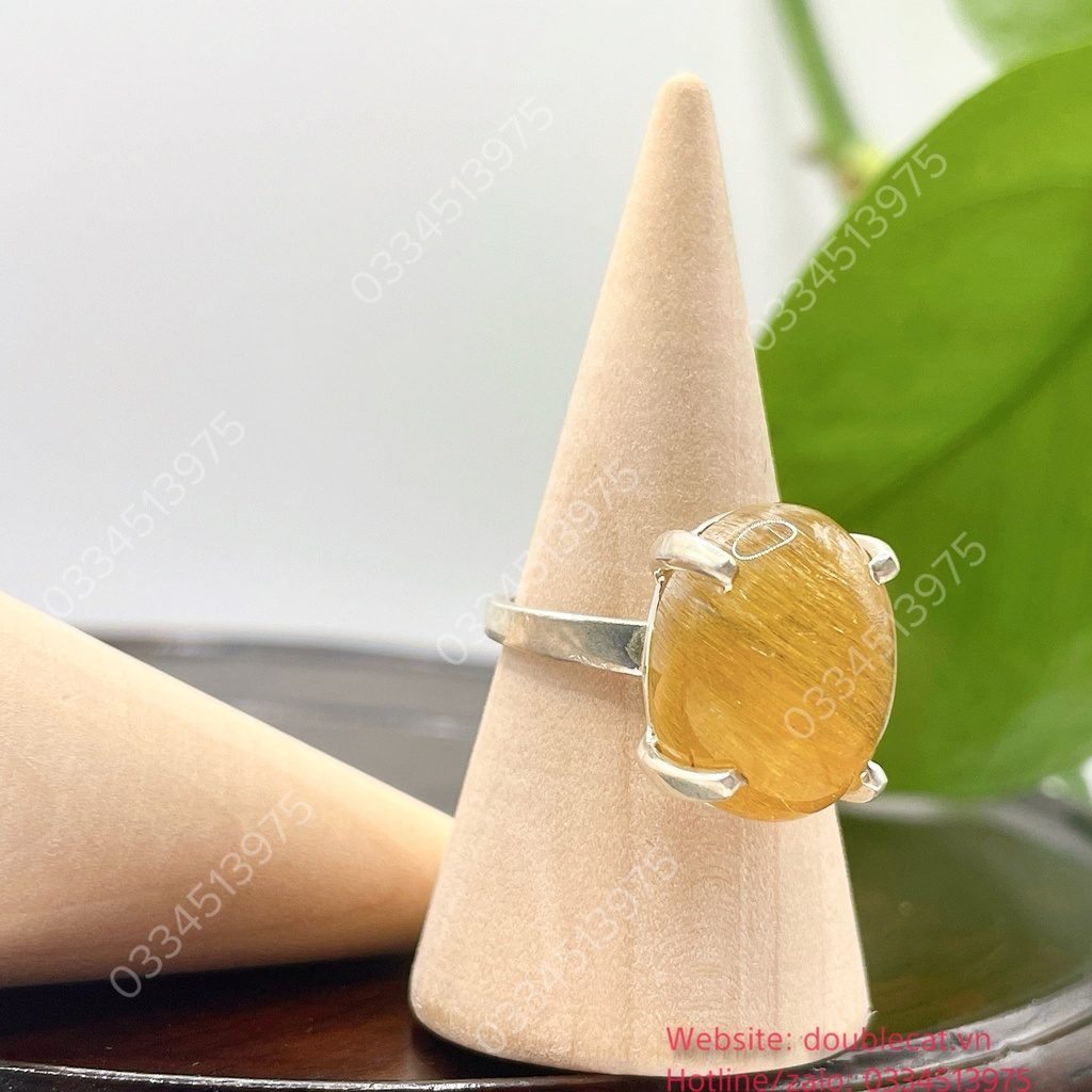 Nhẫn bạc oval thạch anh tóc vàng vip full tóc