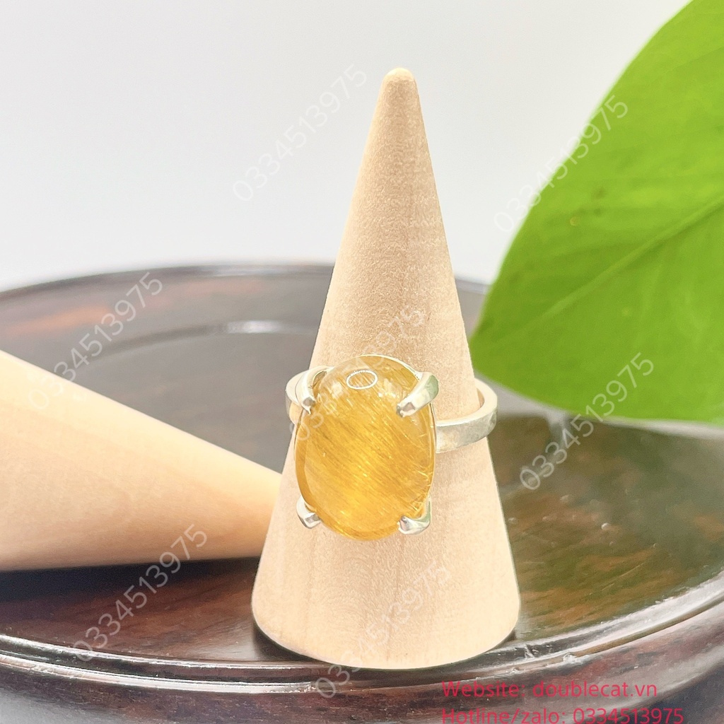 Nhẫn bạc oval thạch anh tóc vàng vip full tóc