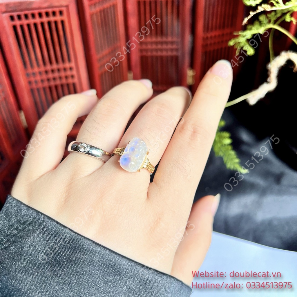 Nhẫn Tỳ hưu đá mặt trăng bạc 925 free size