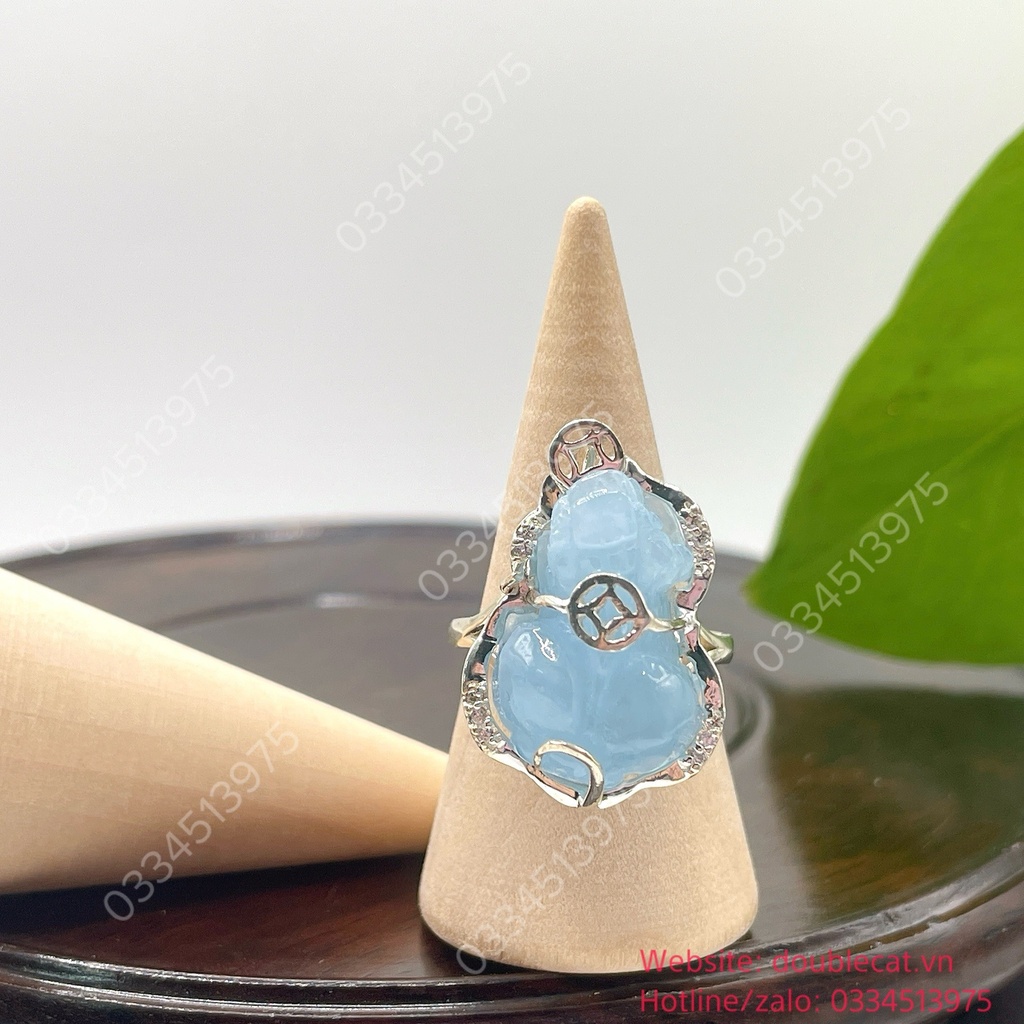 Nhẫn Tỳ hưu Aquamarine bọc bạc theo ni tay