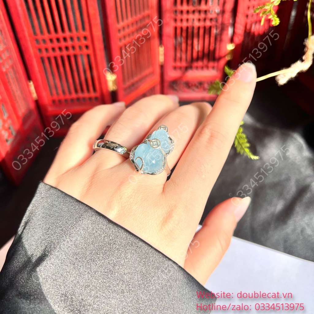 Nhẫn Tỳ hưu Aquamarine bọc bạc theo ni tay