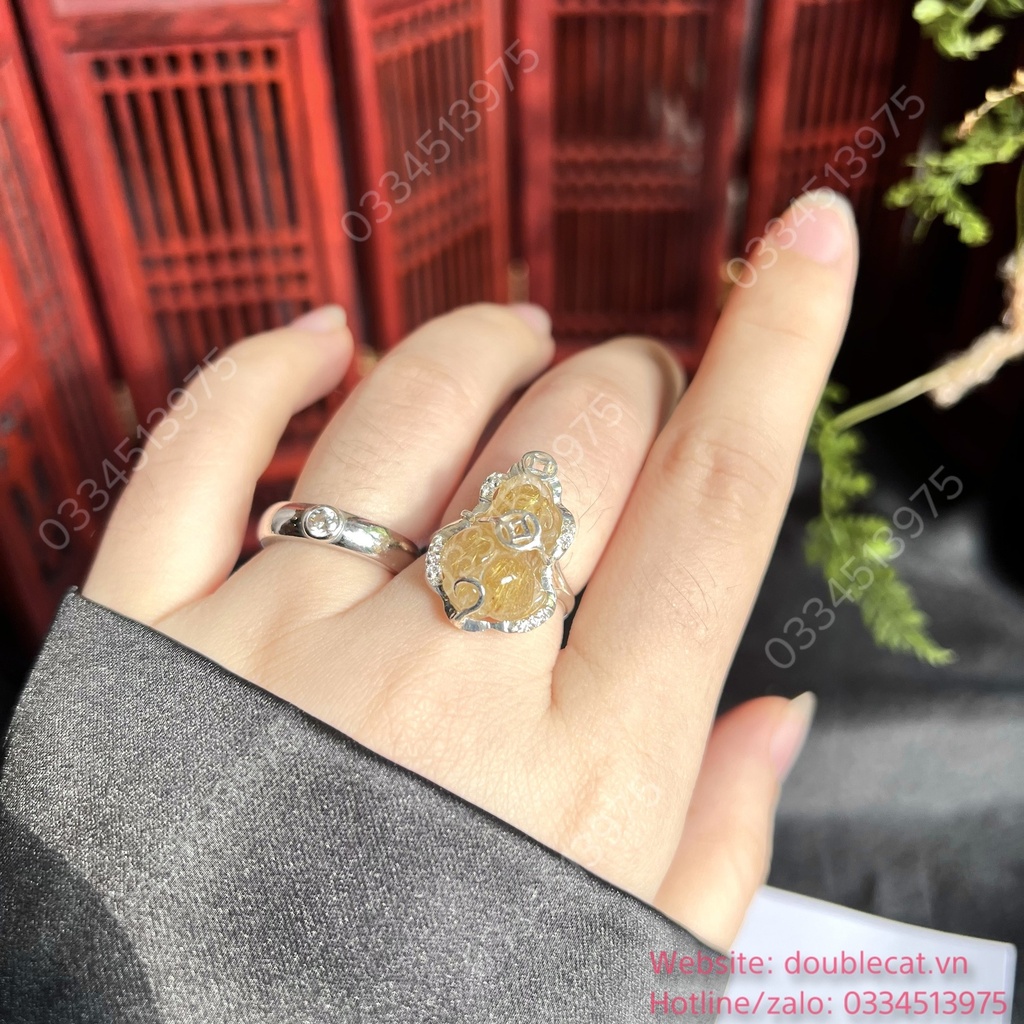 Nhẫn bạc Tỳ hưu tóc vàng size 15mm 