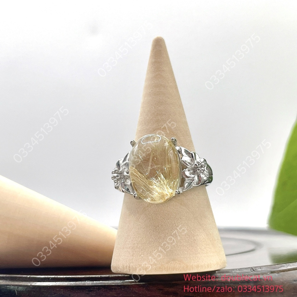 Nhẫn bạc oval tóc vàng, hột size 13,3x9,3mm