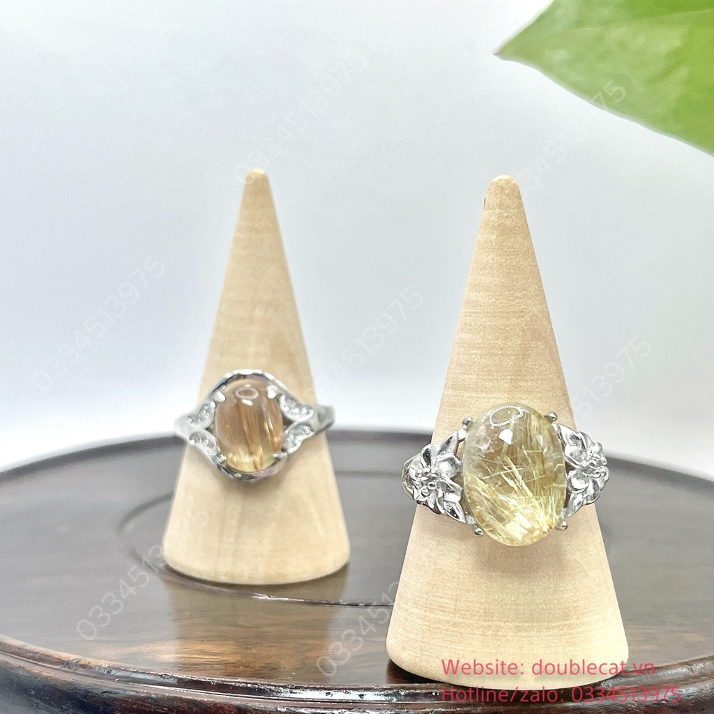 Nhẫn bạc oval tóc vàng, hột size 13,3x9,3mm