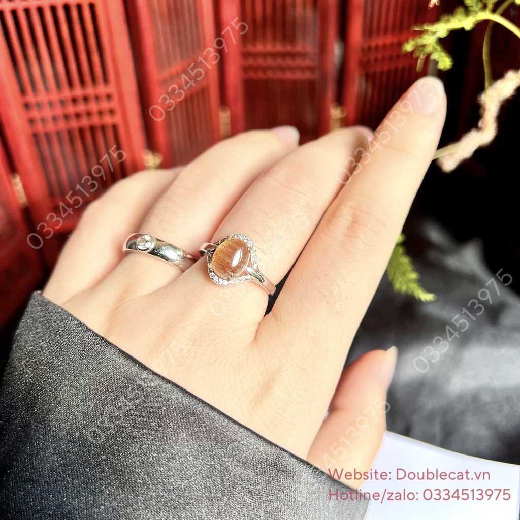 Nhẫn bạc oval thạch anh tóc nâu, hột chủ tóc siêu đẹp