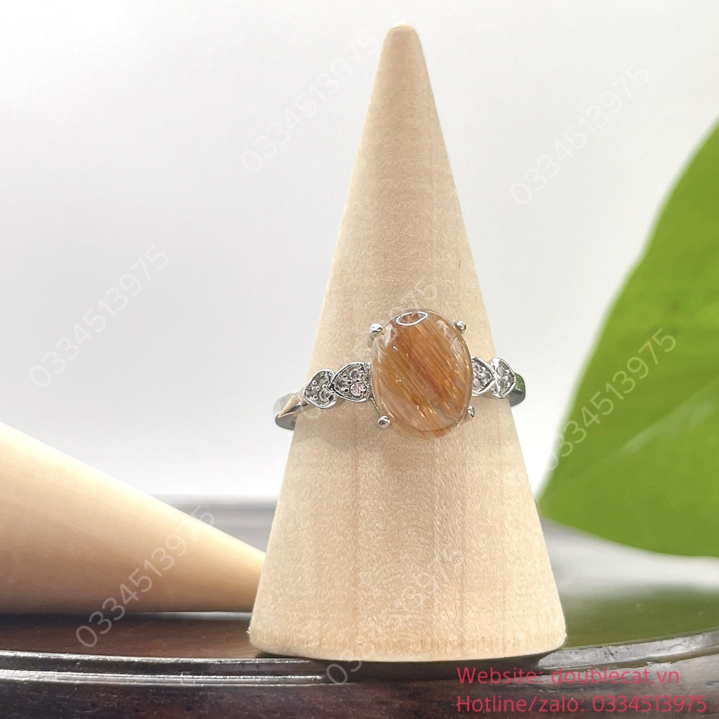 Nhẫn bạc oval thạch anh tóc nâu, hột chủ tóc siêu đẹp