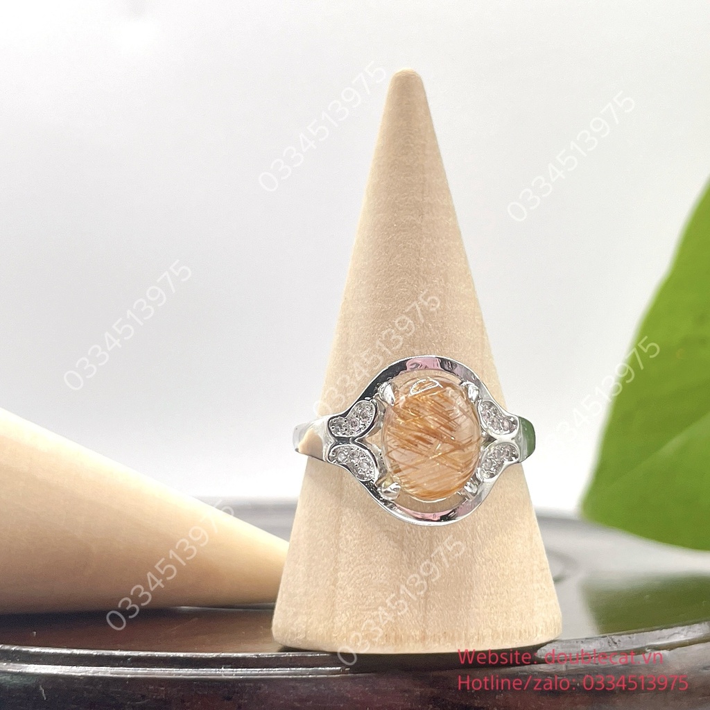 Nhẫn bạc oval thạch anh tóc nâu, hột chủ tóc siêu đẹp