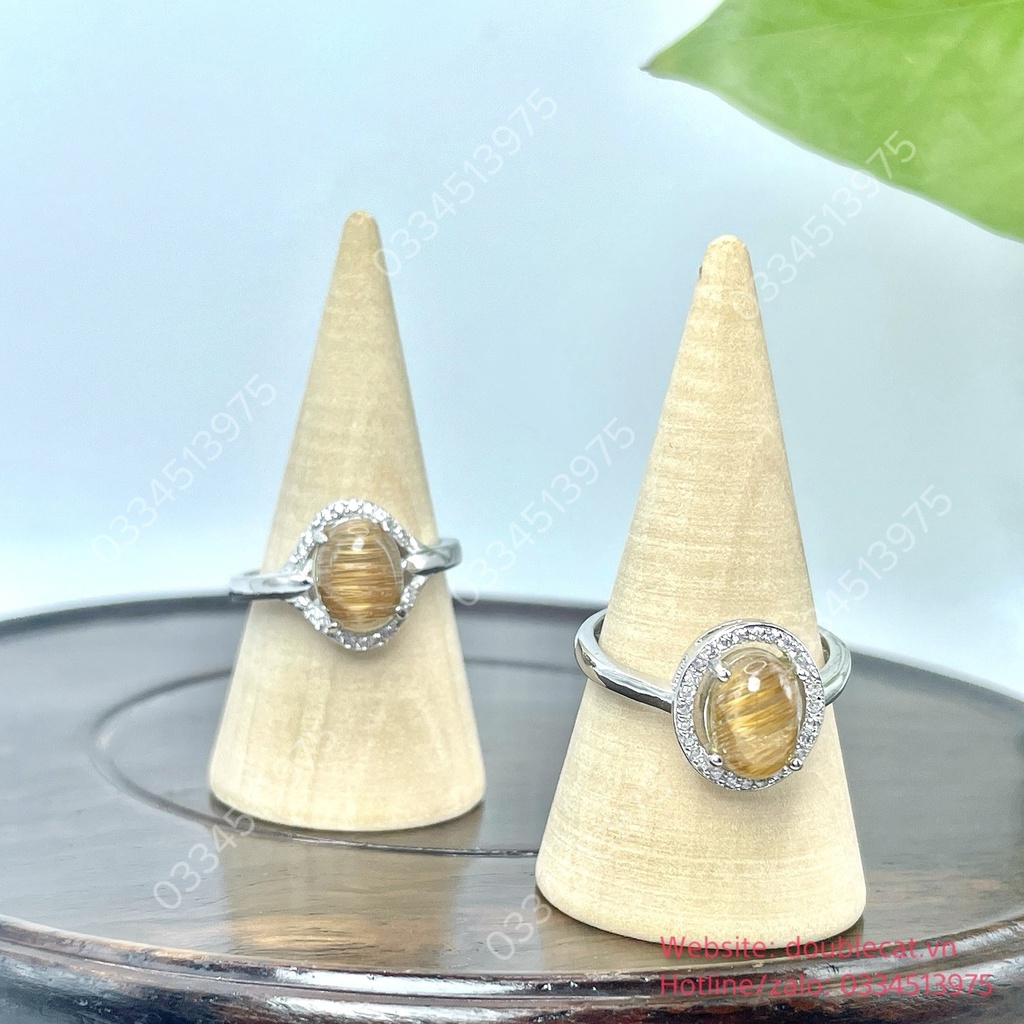 Nhẫn bạc oval thạch anh tóc nâu, hột chủ tóc siêu đẹp