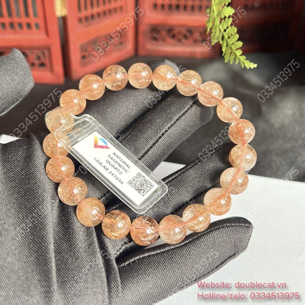 Vòng thạch anh tóc nâu đỏ 10mm đi kèm giấy kiểm định 
