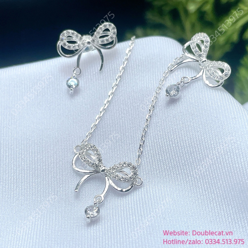 Set trang sức nơ bạc xinh xắn