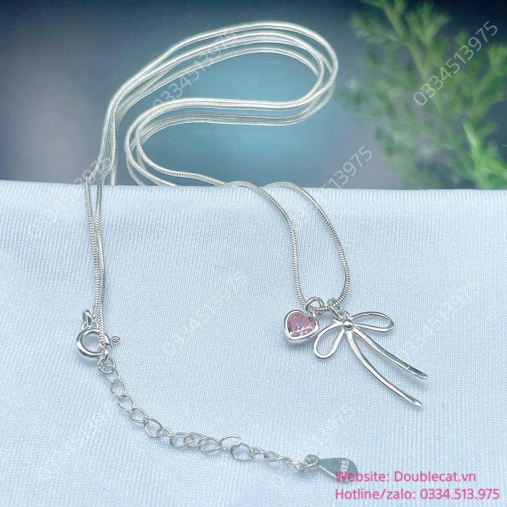 Set lắc tay hạt vỡ và dây chuyền nơ tim, bạc ta  