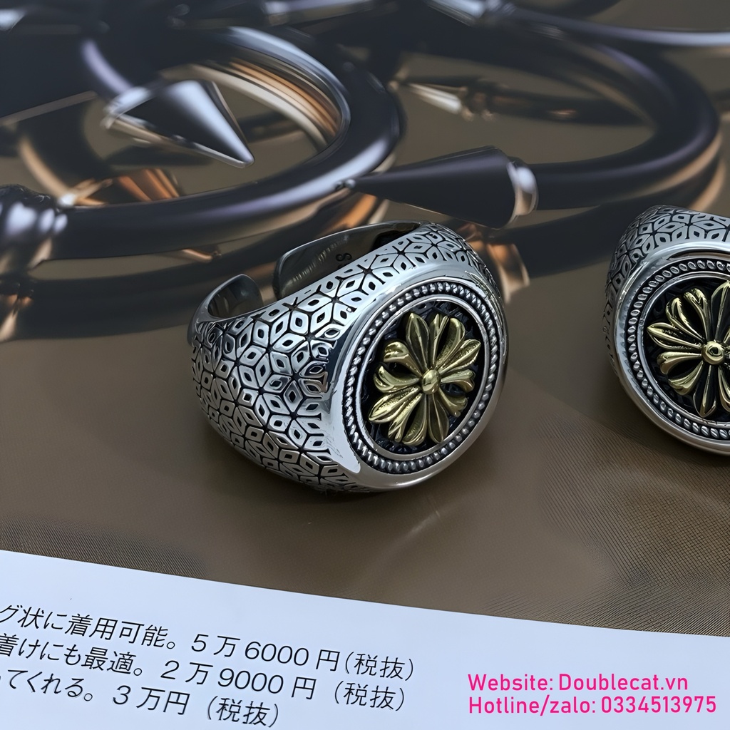 Nhẫn nam phong cách chrom hearts, bạc 925