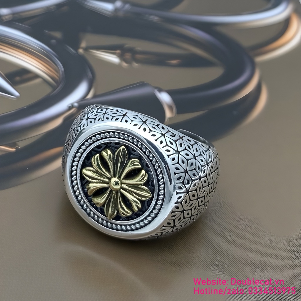 Nhẫn nam phong cách chrom hearts, bạc 925