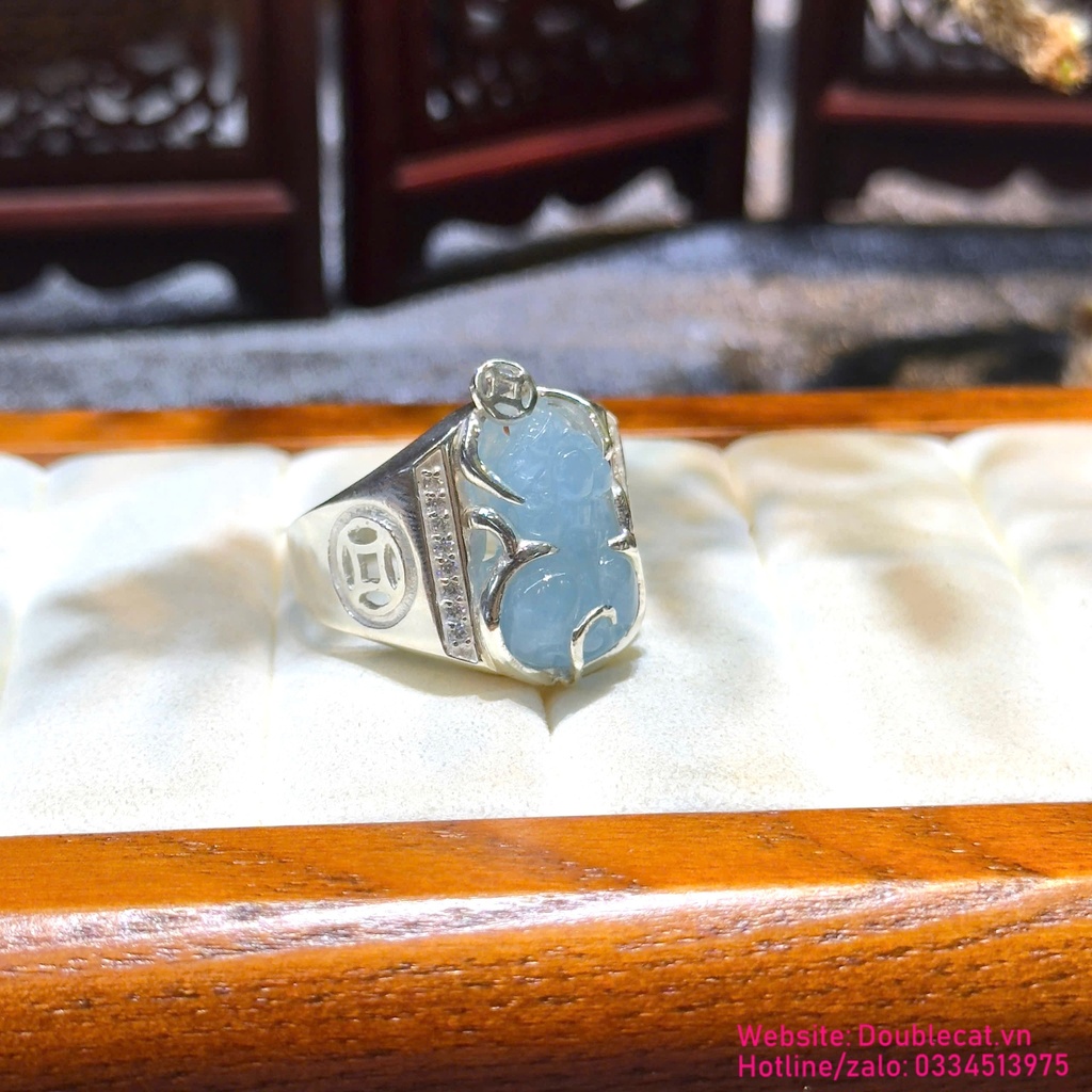 Nhẫn Tỳ Hưu Aquamarine, bạc 925