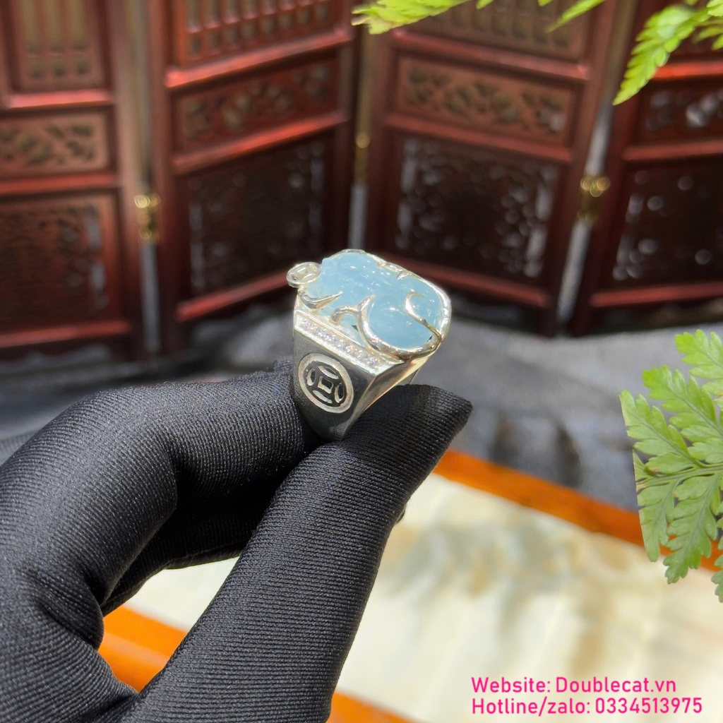 Nhẫn Tỳ Hưu Aquamarine, bạc 925