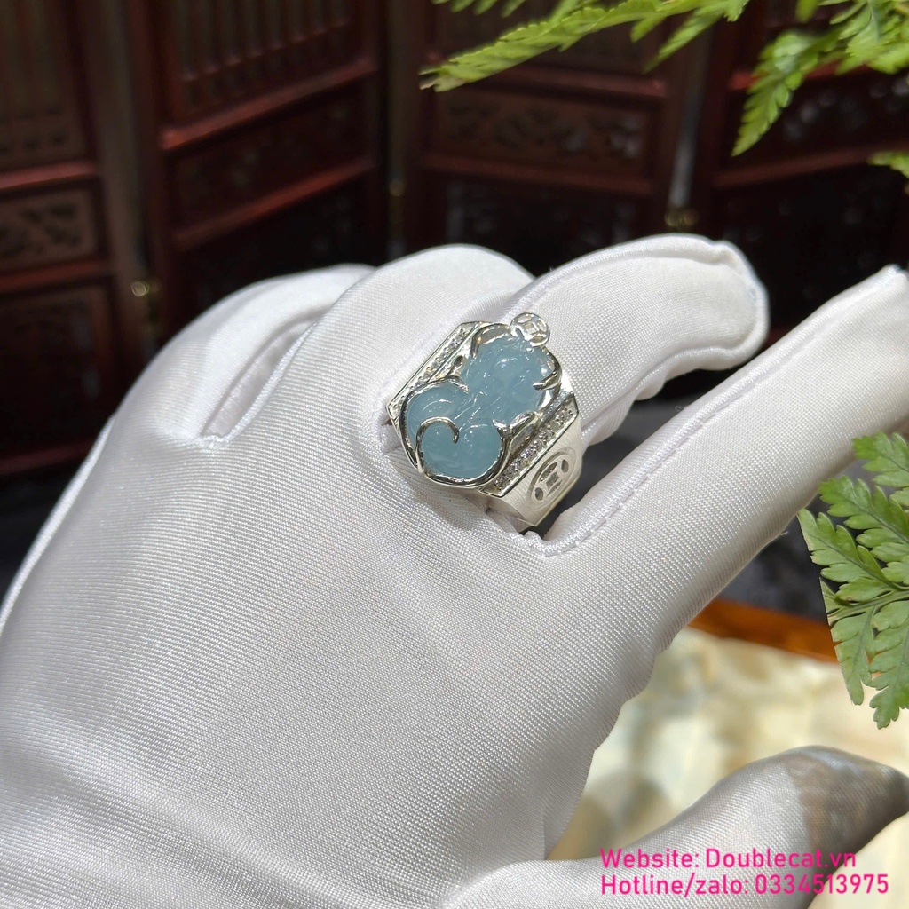 Nhẫn Tỳ Hưu Aquamarine, bạc 925