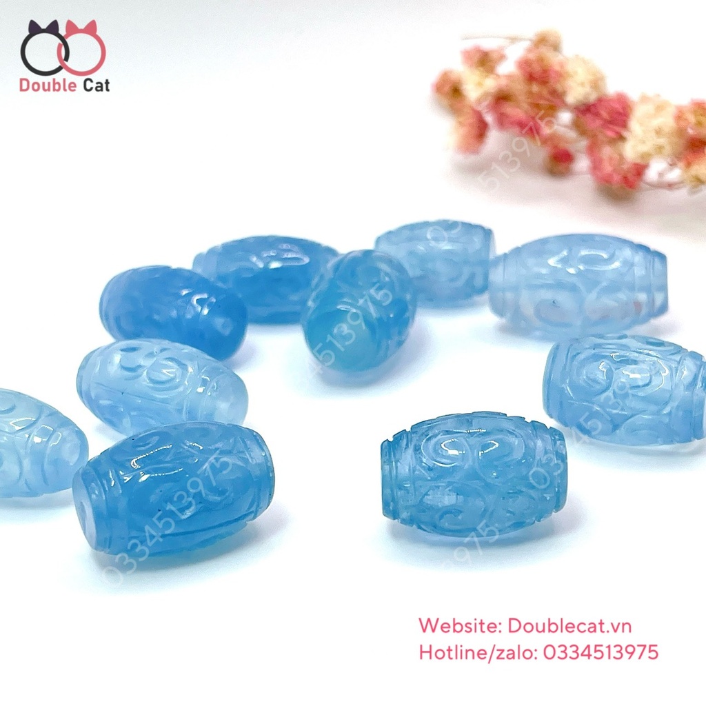 Lu Thống Aquamarin Chạm Khắc Hoa Văn