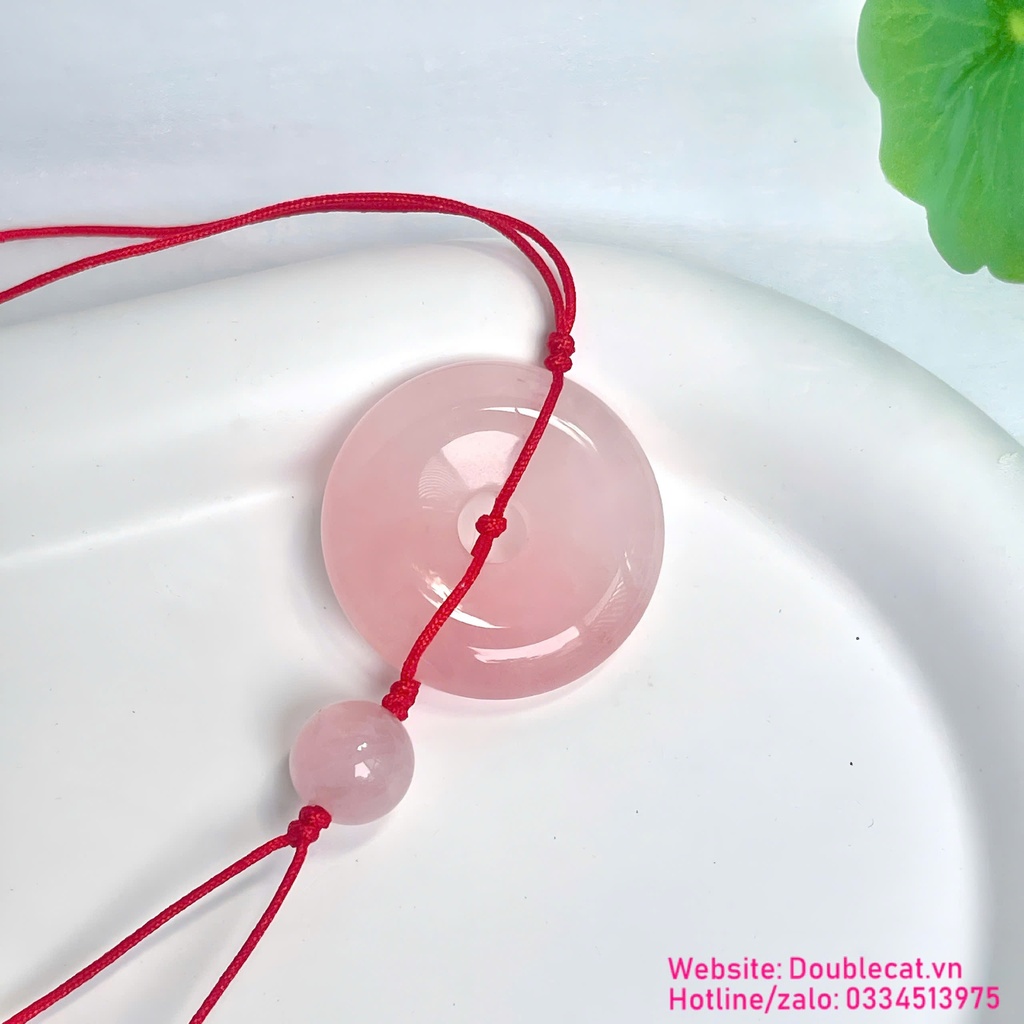 Dây treo xe/móc khóa đồng điếu (Khấu bình an) thạch anh hồng chất đẹp