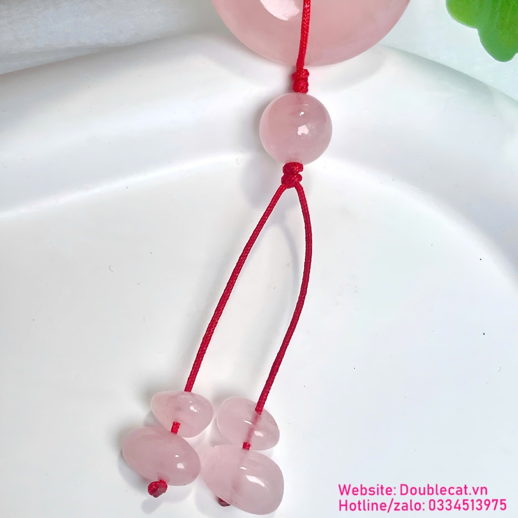 Dây treo xe/móc khóa đồng điếu (Khấu bình an) thạch anh hồng chất đẹp