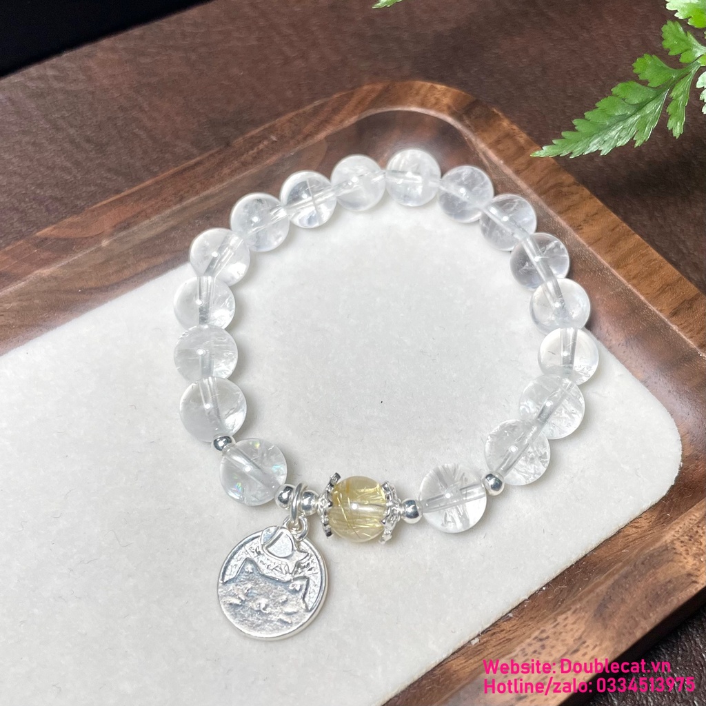 Vòng thạch anh trắng mix charm bạc 925