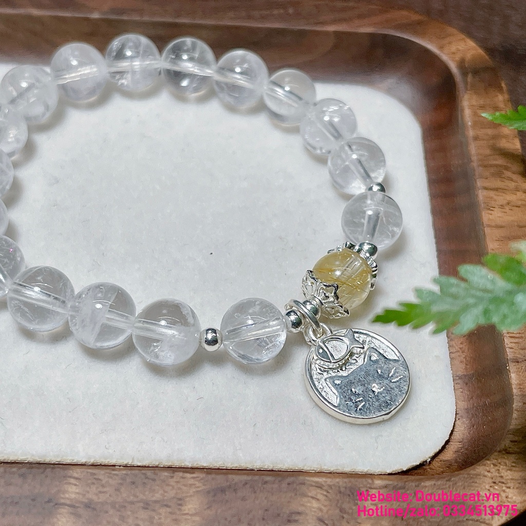 Vòng thạch anh trắng mix charm bạc 925