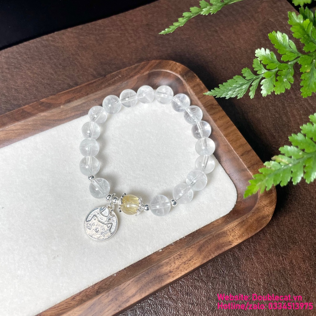Vòng thạch anh trắng mix charm bạc 925