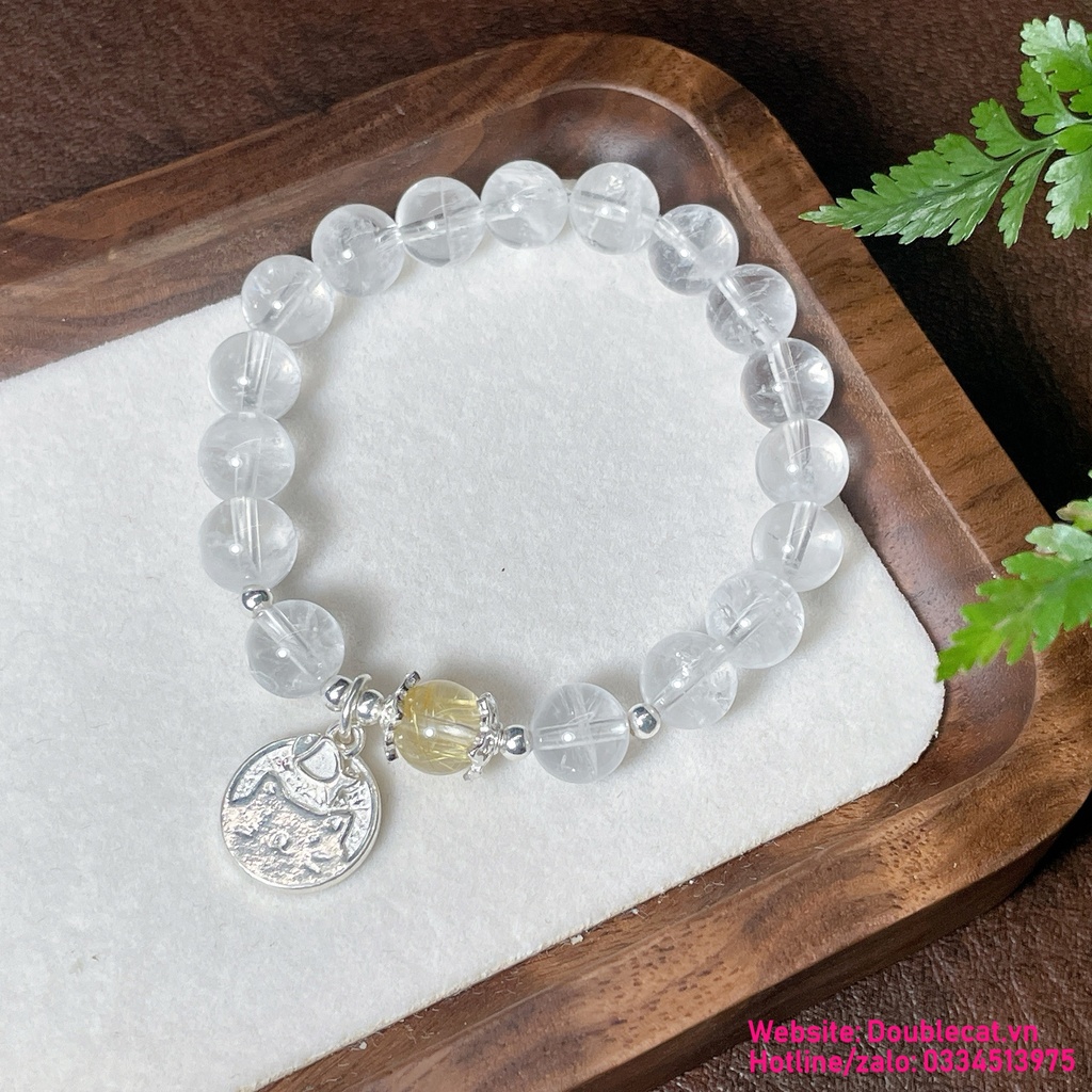 Vòng thạch anh trắng mix charm bạc 925