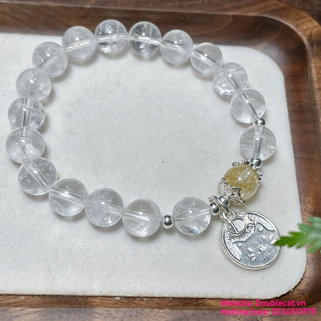 Vòng thạch anh trắng mix charm bạc 925