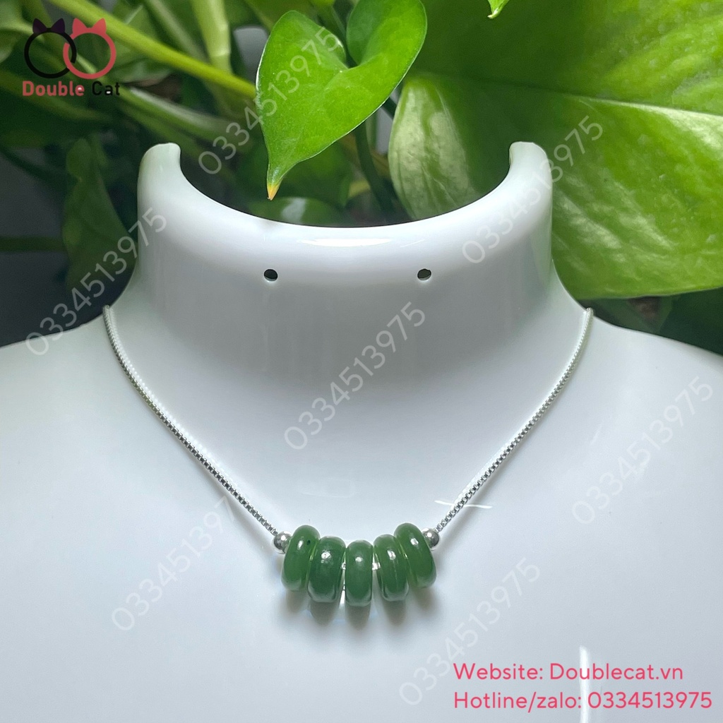 Dây chuyền ngũ điếu ngọc bích, bạc 925