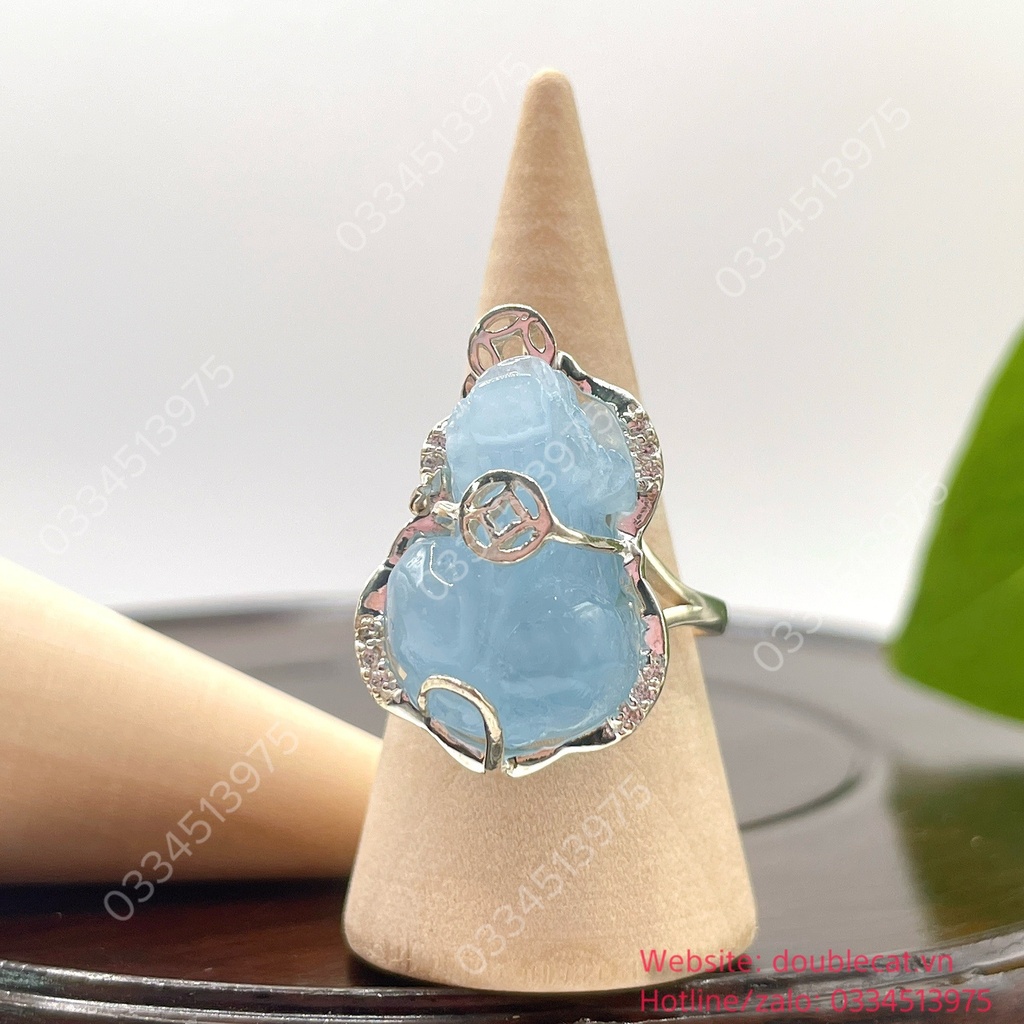 Nhẫn Tỳ hưu Aquamarine bọc bạc theo ni tay
